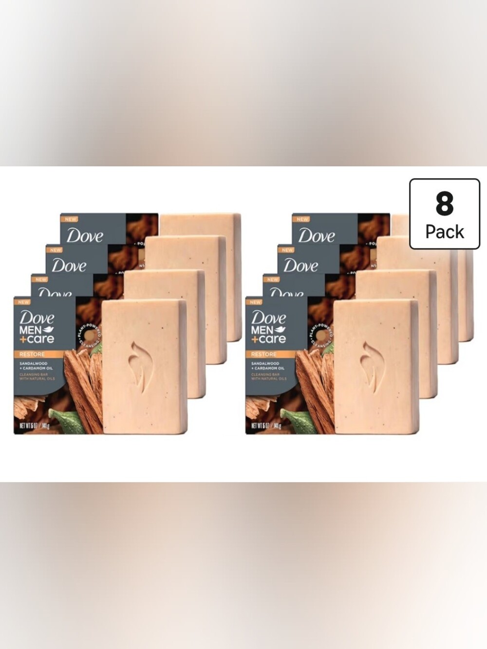 Dove Men+Care Restore Sandalwood & Cedarwood Body Bar Soap - 8 Pack (Beige)